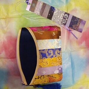 Colorful Patchwork Clutch with Tassel Asian Flair Artwork Bookmark Handmade